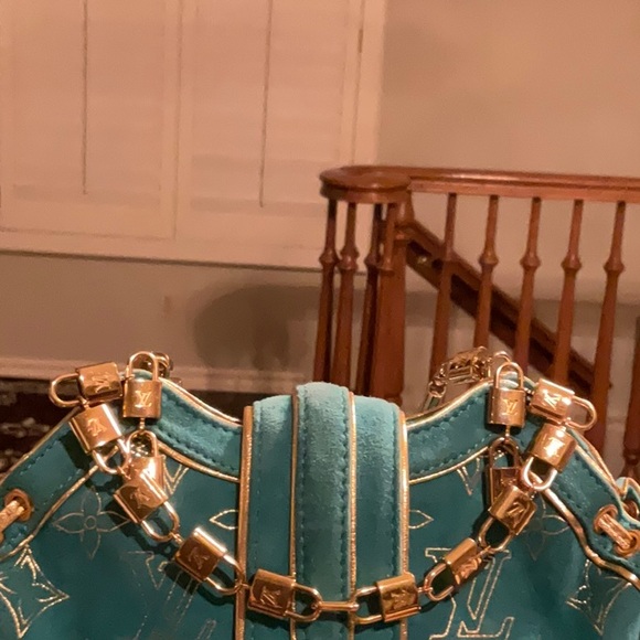 LOUIS VUITTON Limited Edition Monogram Theda PM Turquoise Suede - Picture 12 of 14